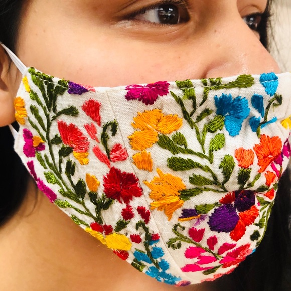 Accessories - Mexican Handmade Embroidered Face Mask Floral